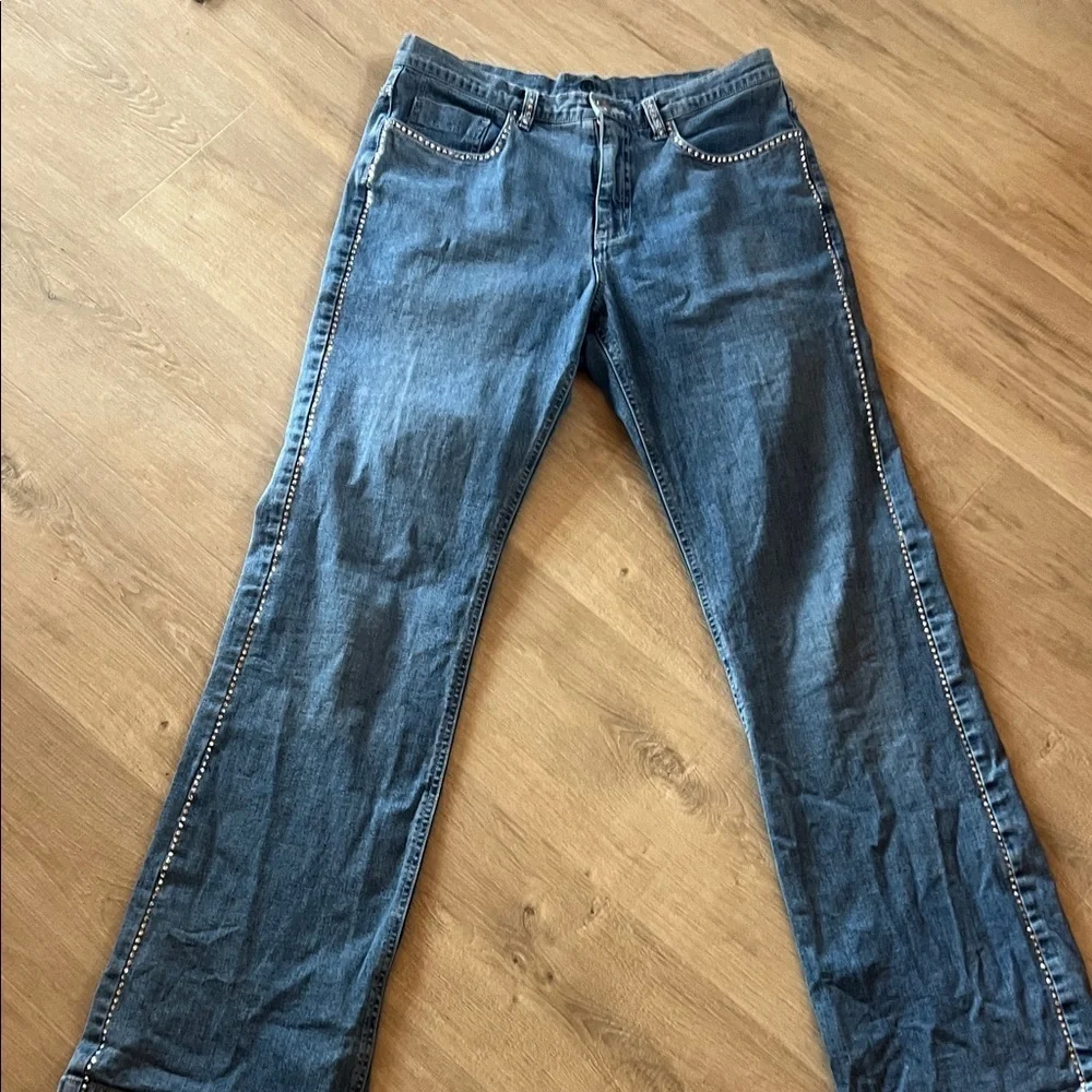 Jeans Swarovski Crystals Sz 10 Christine Alexander Festival Rodeo Wide Leg - Picture 7 of 9